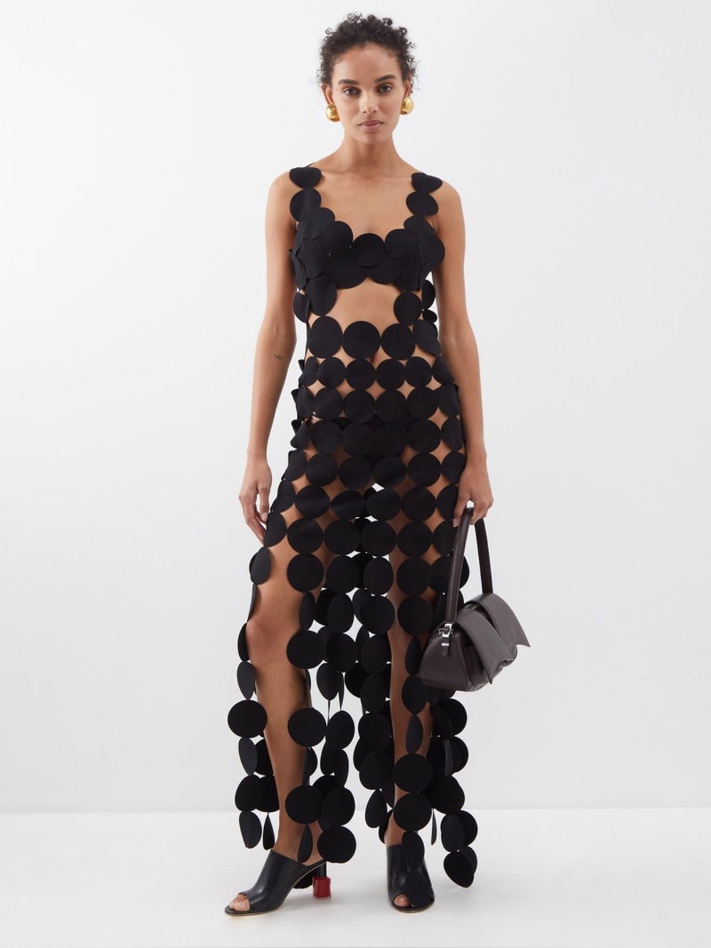 A.W.A.K.E. Mode Multi Circle Crepe Asymmetric Cut Out Dress Black - Picture 3 of 15